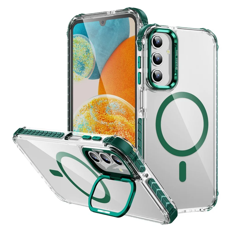 For Samsung Galaxy S24 Clear Phone Case with Lens Kickstand Cover Magnetic Case - Green