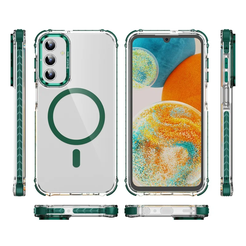 For Samsung Galaxy S24 Clear Phone Case with Lens Kickstand Cover Magnetic Case - Green