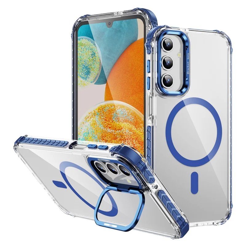 For Samsung Galaxy S24 Clear Phone Case with Lens Kickstand Cover Magnetic Case - Blue