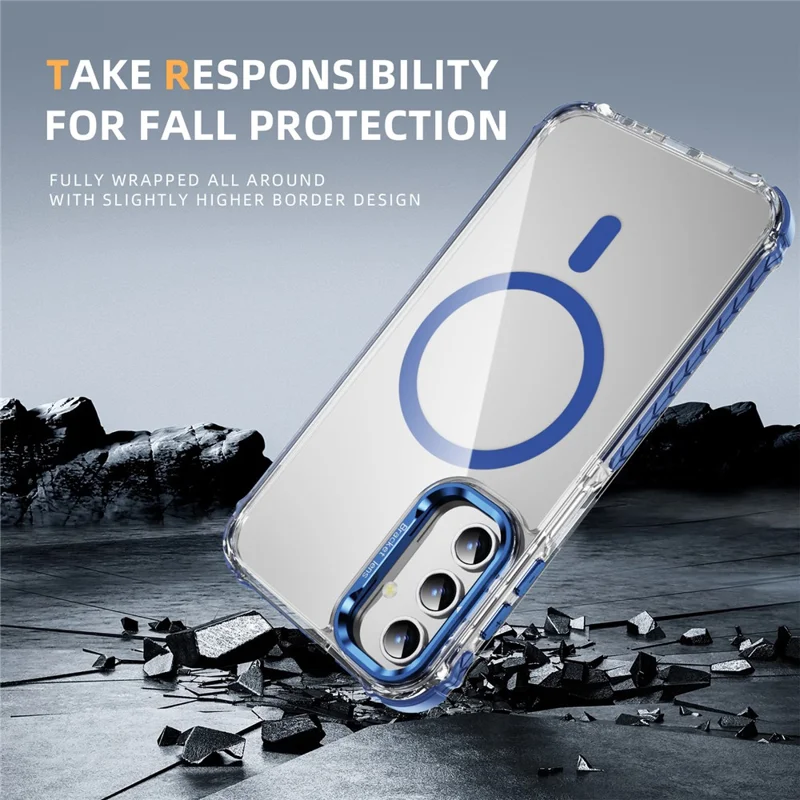 For Samsung Galaxy S24 Clear Phone Case with Lens Kickstand Cover Magnetic Case - Blue