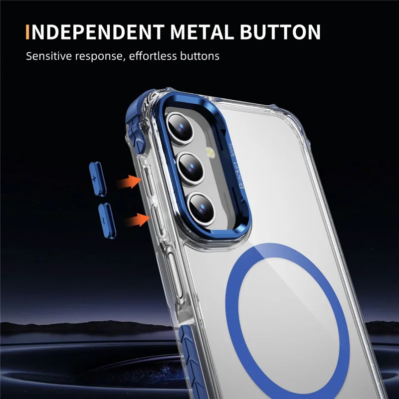 For Samsung Galaxy S24 Clear Phone Case with Lens Kickstand Cover Magnetic Case - Blue