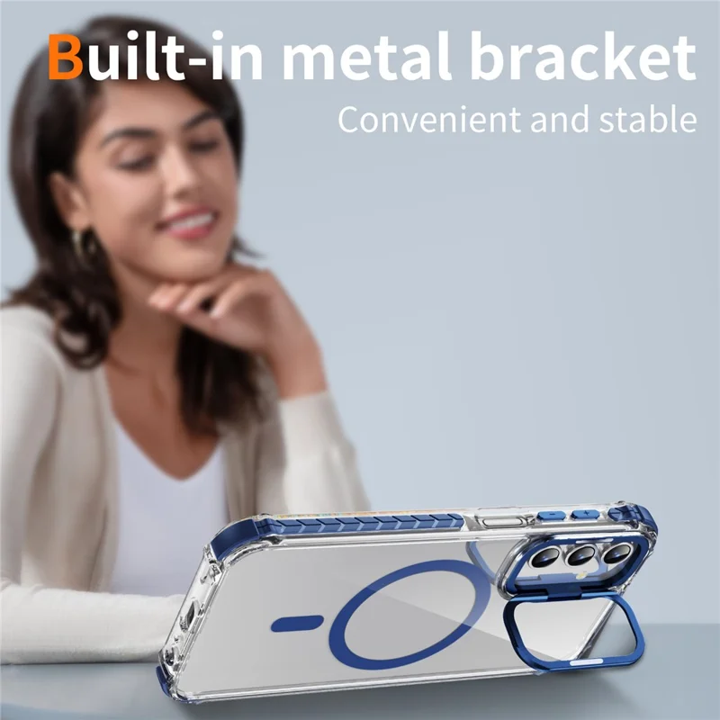 For Samsung Galaxy S24 Clear Phone Case with Lens Kickstand Cover Magnetic Case - Blue