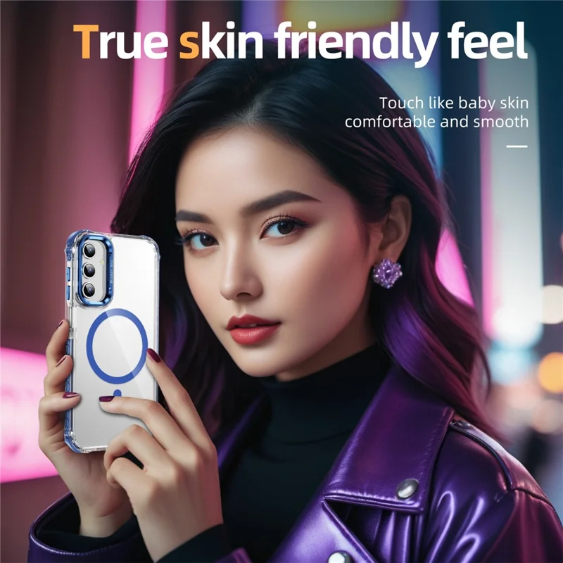 For Samsung Galaxy S24 Clear Phone Case with Lens Kickstand Cover Magnetic Case - Blue