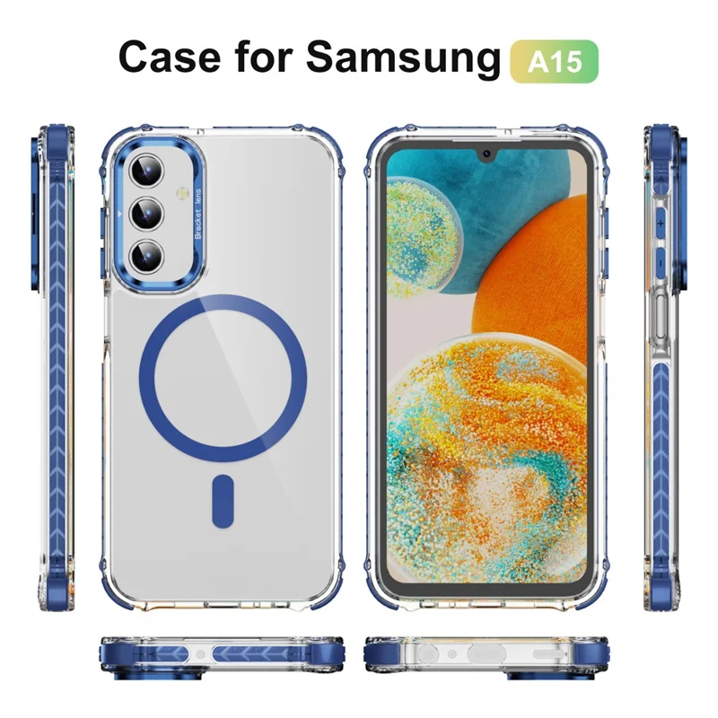 For Samsung Galaxy S24 Clear Phone Case with Lens Kickstand Cover Magnetic Case - Blue