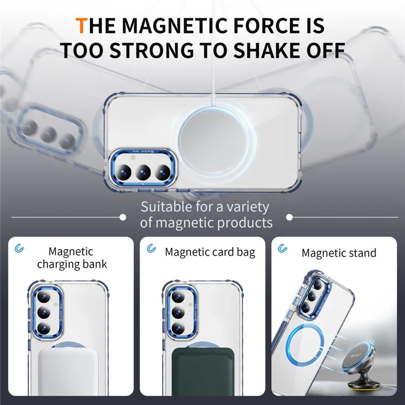 For Samsung Galaxy S23 FE Clear Phone Case with Lens Kickstand Cover Magnetic Case - Blue
