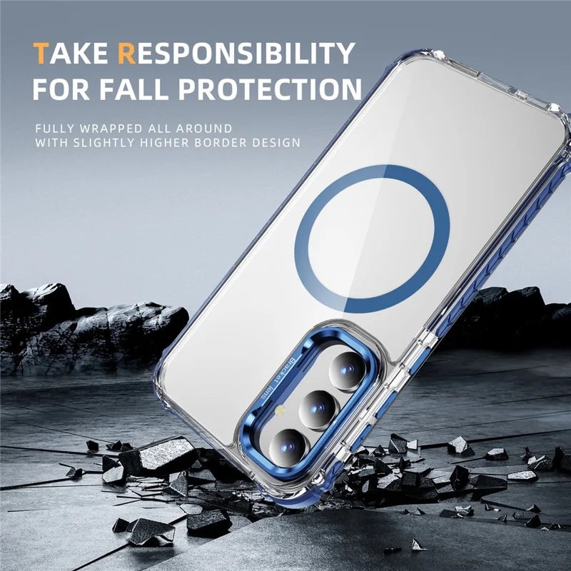 For Samsung Galaxy S23 FE Clear Phone Case with Lens Kickstand Cover Magnetic Case - Blue