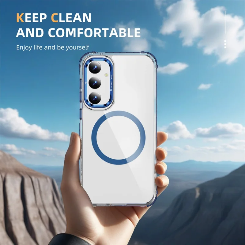 For Samsung Galaxy S23 FE Clear Phone Case with Lens Kickstand Cover Magnetic Case - Blue