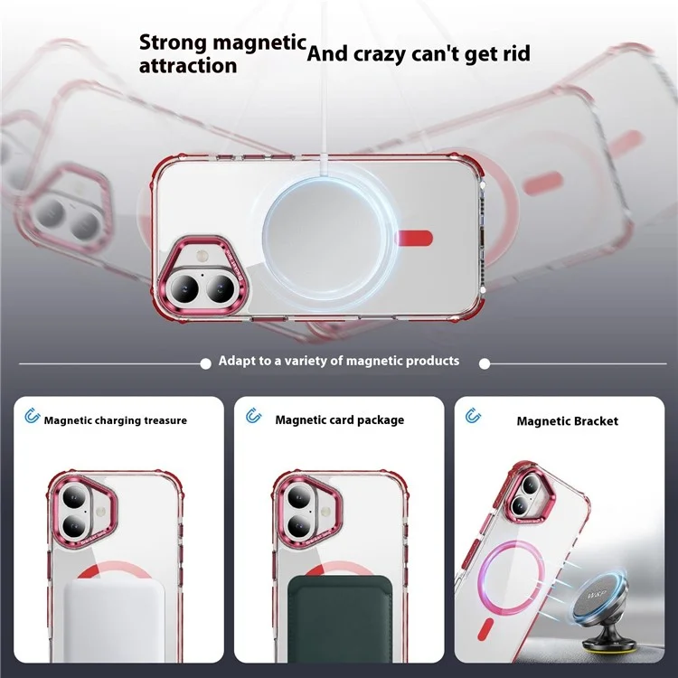 For iPhone 16 Plus Clear Phone Case with Lens Kickstand Cover Compatible with MagSafe - Red