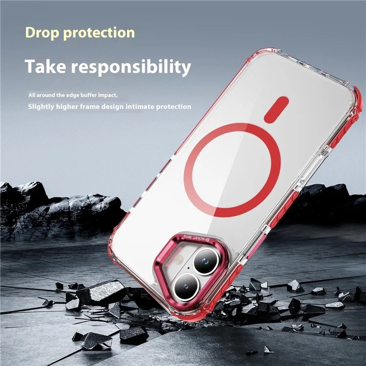 For iPhone 16 Plus Clear Phone Case with Lens Kickstand Cover Compatible with MagSafe - Red
