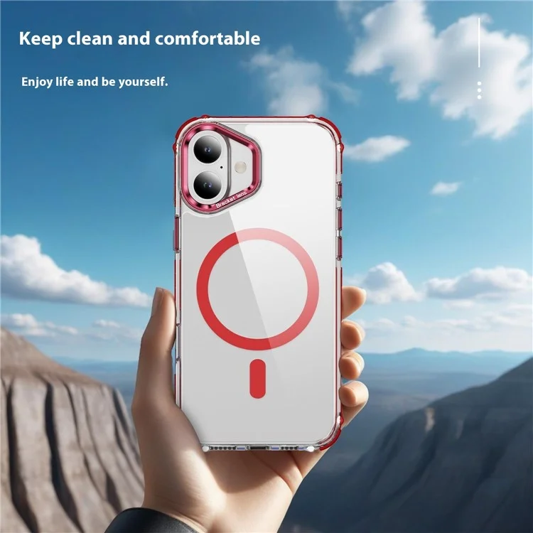 For iPhone 16 Plus Clear Phone Case with Lens Kickstand Cover Compatible with MagSafe - Red
