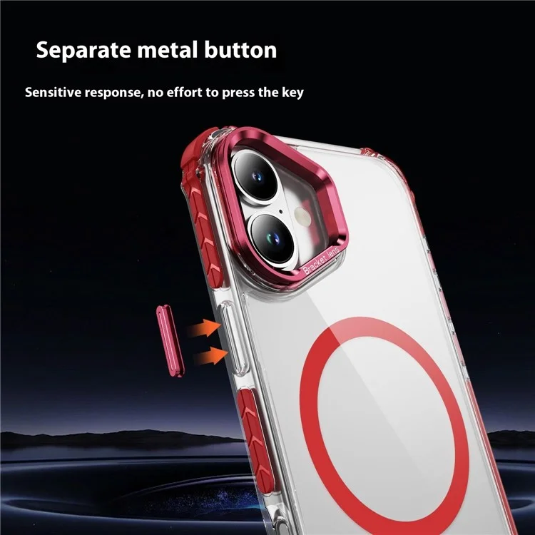 For iPhone 16 Plus Clear Phone Case with Lens Kickstand Cover Compatible with MagSafe - Red