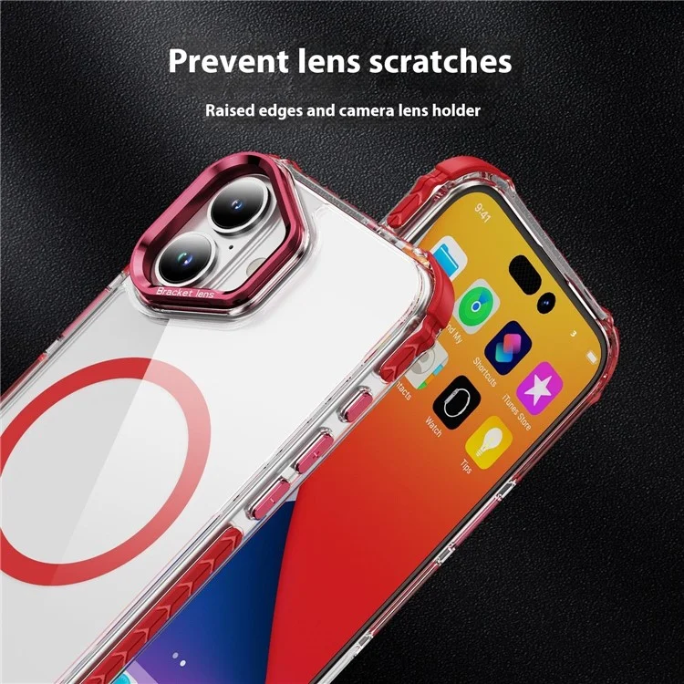 For iPhone 16 Plus Clear Phone Case with Lens Kickstand Cover Compatible with MagSafe - Red