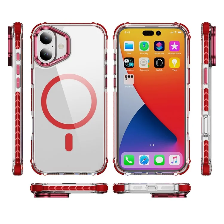 For iPhone 16 Plus Clear Phone Case with Lens Kickstand Cover Compatible with MagSafe - Red