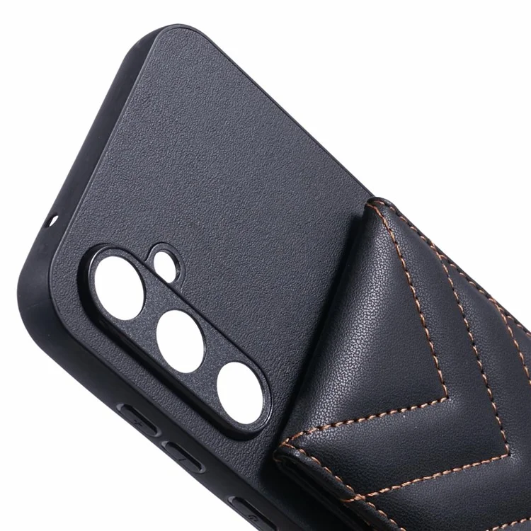 Pour Samsung Galaxy S23 fe Phone Case Rhombus Adhesive Carte Sac Avec Blocage RFID Kickstand - Noir
