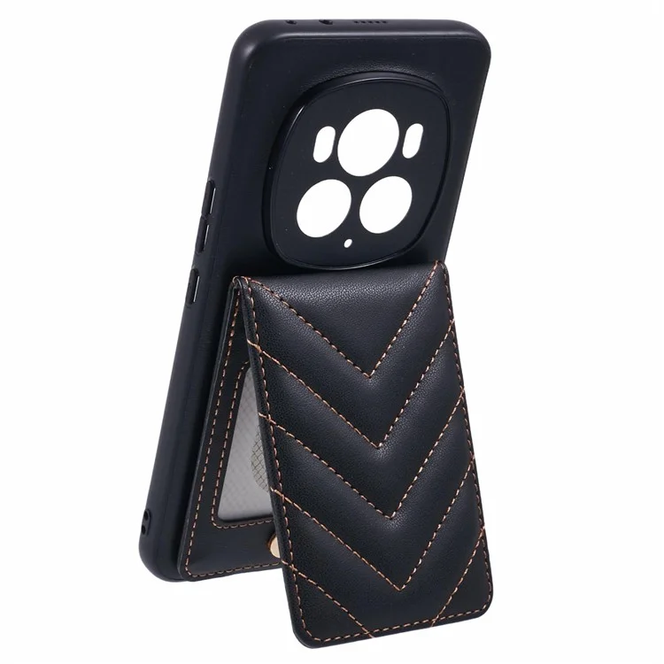 For Honor Magic6 Pro 5G Phone Case Rhombus Adhesive Card Bag with Kickstand RFID Blocking - Black