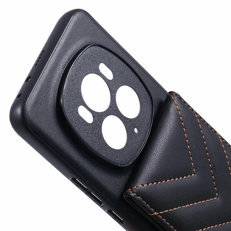 For Honor Magic6 Pro 5G Phone Case Rhombus Adhesive Card Bag with Kickstand RFID Blocking - Black