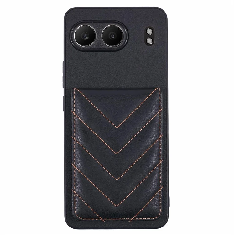 For OnePlus Nord 4 Phone Case Rhombus Adhesive Card Bag with Kickstand RFID Blocking - Black