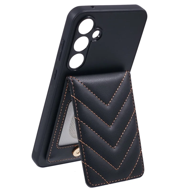 Per Samsung Galaxy A35 5G Telefono Case Rhombus Adesive Card Bag Con Kickstand RFID Blocking - Nero