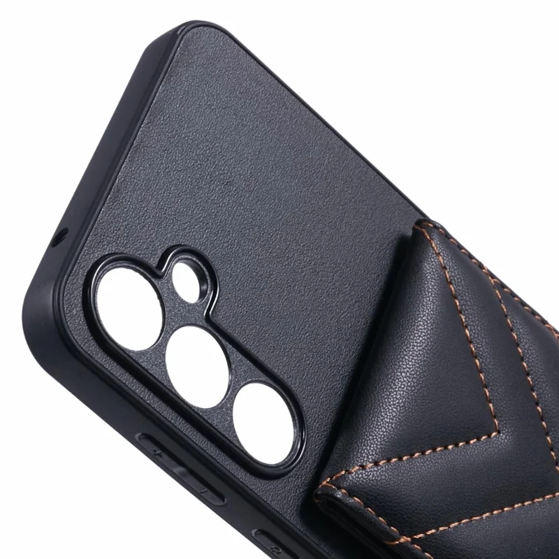 Per Samsung Galaxy A35 5G Telefono Case Rhombus Adesive Card Bag Con Kickstand RFID Blocking - Nero