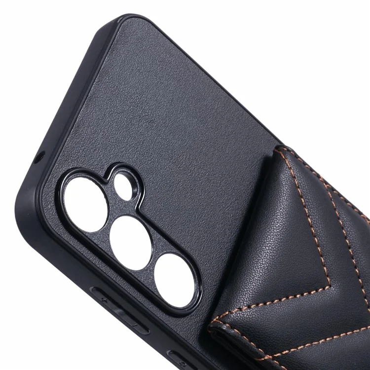 Pour Samsung Galaxy A55 5G Téléphone Case Rhombus Adhesive Carte Sac Avec Blocage RFID Kickstand - Noir