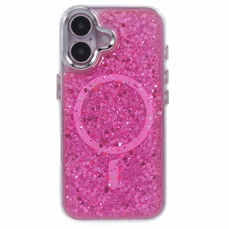 For iPhone 16 Plus Case Compatible with MagSafe Glitter Sequin Epoxy TPU+Acrylic Phone Cover - Rose