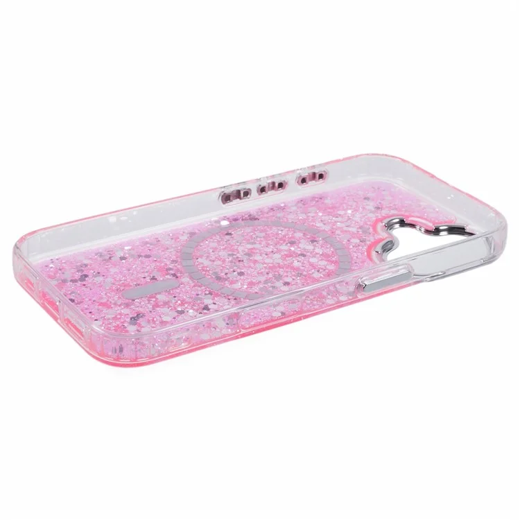 For iPhone 16 Plus Case Compatible with MagSafe Glitter Sequin Epoxy TPU+Acrylic Phone Cover - Rose