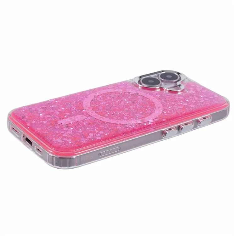 For iPhone 16 Plus Case Compatible with MagSafe Glitter Sequin Epoxy TPU+Acrylic Phone Cover - Rose