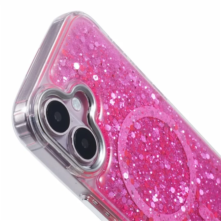 For iPhone 16 Plus Case Compatible with MagSafe Glitter Sequin Epoxy TPU+Acrylic Phone Cover - Rose