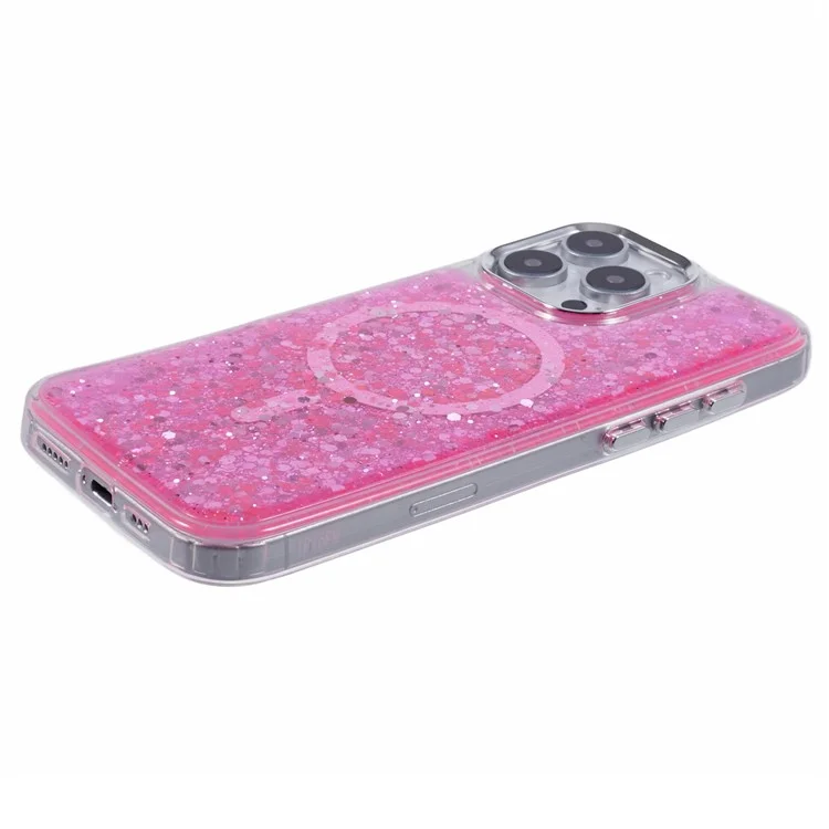 For iPhone 16 Pro Max Case Compatible with MagSafe Glitter Sequin Epoxy TPU+Acrylic Phone Cover - Rose