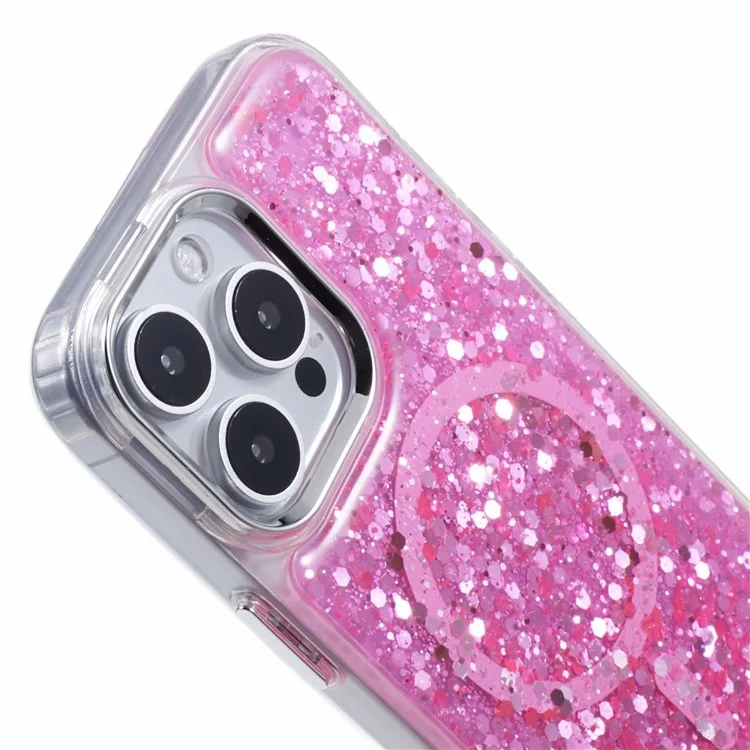 For iPhone 16 Pro Max Case Compatible with MagSafe Glitter Sequin Epoxy TPU+Acrylic Phone Cover - Rose