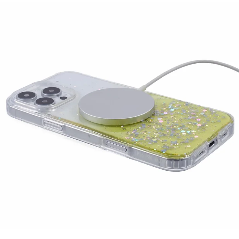 Per Iphone 16 Pro Max Case Compatibile Con MagSafe Sparkle Epossidico Tpu+copertina Telefonica Acrilica - Giallo