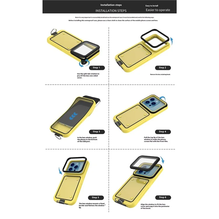 IP68 Waterproof Case for 5.8-6.3 Inch Phones Air Bag Shockproof Underwater Phone Cover - Yellow