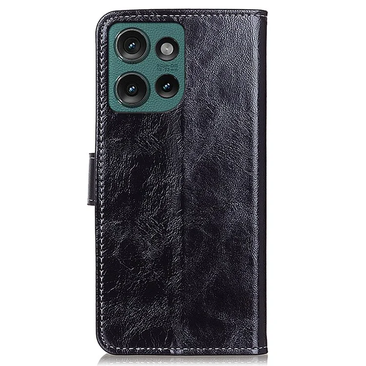 Para Motorola Edge 50 Neo 5G Case Crazy Horse Texture Leather Phone Carket - Preto