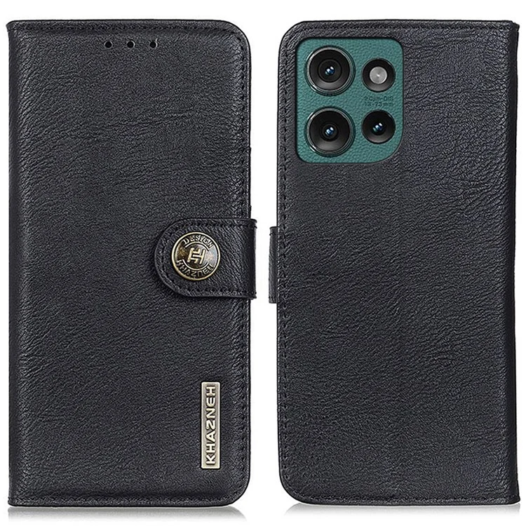 KHAZNEH para Motorola Edge 50 Neo 5G / Moto S50 5G / Thinkphone 25 5G Funda tipo cartera de cuero con textura de piel de vaca - Negro