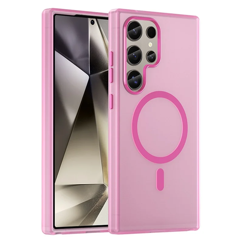 For Samsung Galaxy S23 Ultra Case Compatible with MagSafe TPU + PC Slim Matte Translucent Phone Cover - Pink