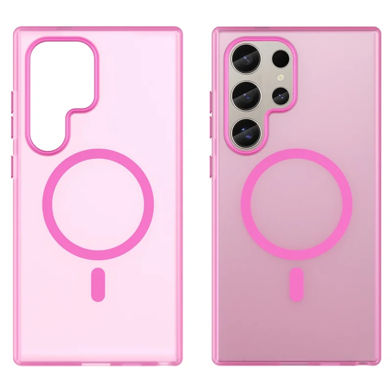 For Samsung Galaxy S23 Ultra Case Compatible with MagSafe TPU + PC Slim Matte Translucent Phone Cover - Pink