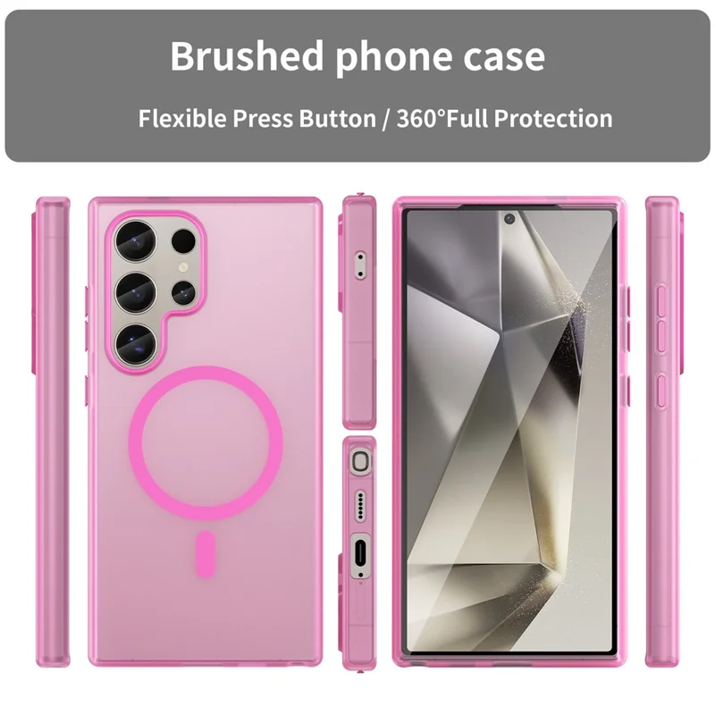 For Samsung Galaxy S23 Ultra Case Compatible with MagSafe TPU + PC Slim Matte Translucent Phone Cover - Pink