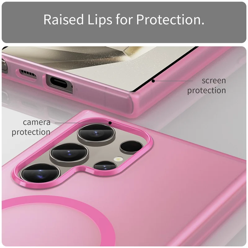 For Samsung Galaxy S23 Ultra Case Compatible with MagSafe TPU + PC Slim Matte Translucent Phone Cover - Pink