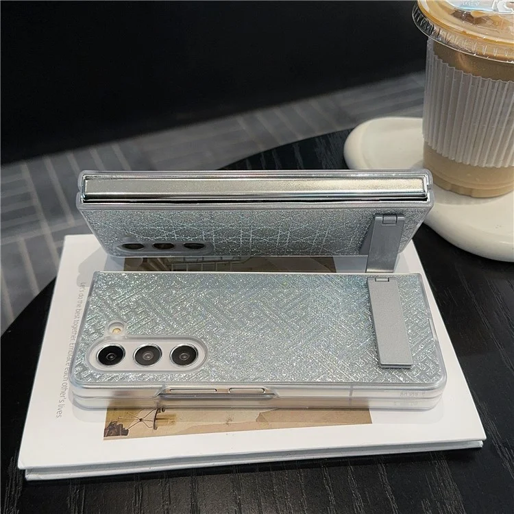 Для Samsung Galaxy Z Fold6 5G Case Invisible Kickstand Leather+PC Phone Cover - Решетка / Серебро