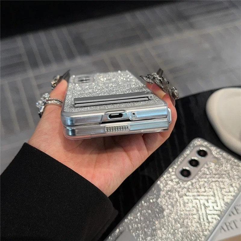 For Samsung Galaxy Z Fold6 5G Case Invisible Kickstand Leather+PC Phone Cover - Geometric / Silver