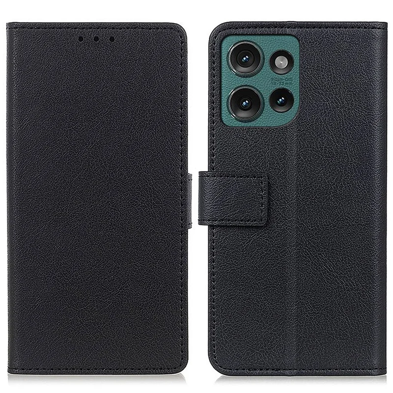 غطاء هاتف من جلد البولي يوريثان الصناعي بتصميم حامل ومحفظة لهاتف Motorola Edge 50 Neo 5G / Moto S50 5G / Thinkphone 25 5G - أسود