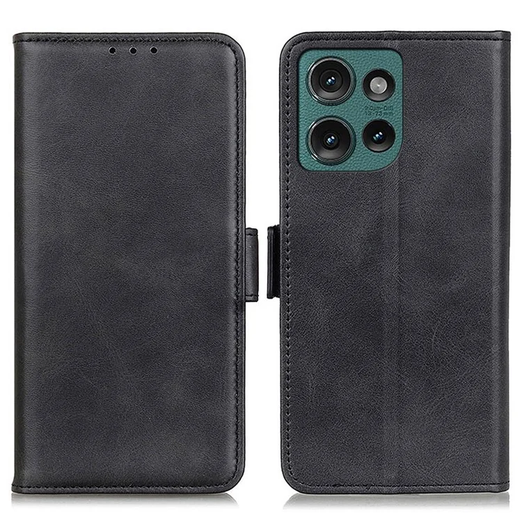 Für Motorola Edge 50 Neo 5G Hülle Ständer Cowhide Textur PU Leder Telefonabdeckung - Schwarz