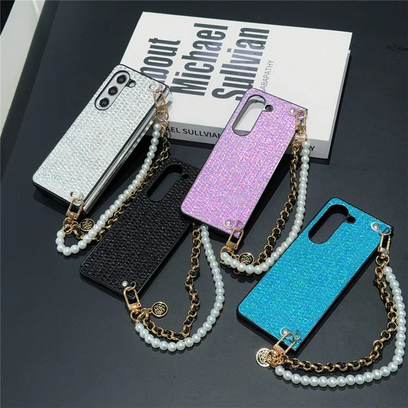 Para Samsung Galaxy Z Fold6 Case de 5 g de Cuero de Hilo de Seda+cubierta de Teléfono de pc Con Correa de Muñeca - Azul