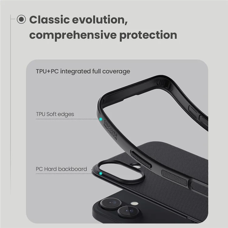 NILLKIN Frosted Shield Pro For iPhone 16 Case Matte PC+TPU Phone Cover - Black