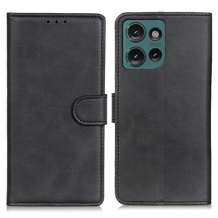 Para Motorola Edge 50 5G Stand Wallet Case Cowhide Texture Leather Phone Cover - Black