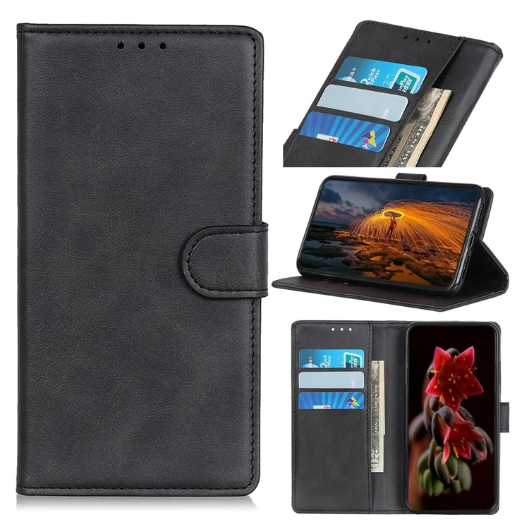 Para Motorola Edge 50 5G Stand Wallet Case Cowhide Texture Leather Phone Cover - Black