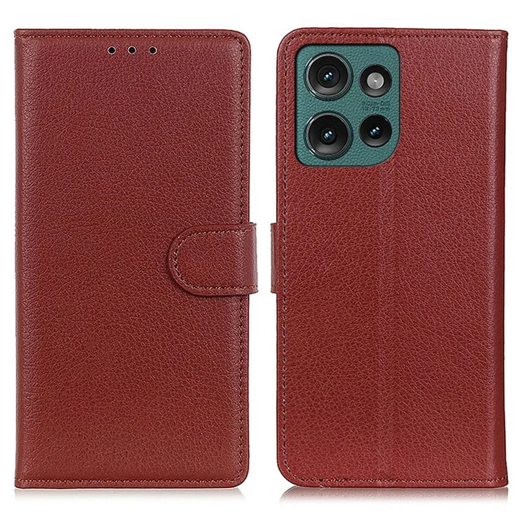 Para Motorola Edge 50 Neo 5G / Moto S50 5G / Thinkphone 25 5G Carteira Caso PU Leather Phone Cover Litchi Texture - Marrom