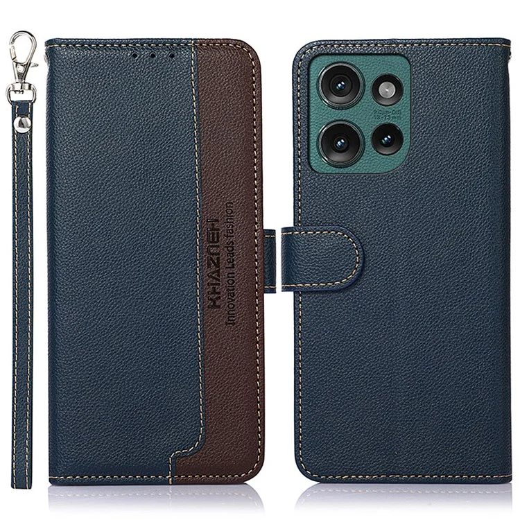 KHAZNEH pour Motorola Edge 50 Neo 5G / Moto S50 5G / Thinkphone 25 5G Étui portefeuille avec blocage RFID en cuir PU - Bleu
