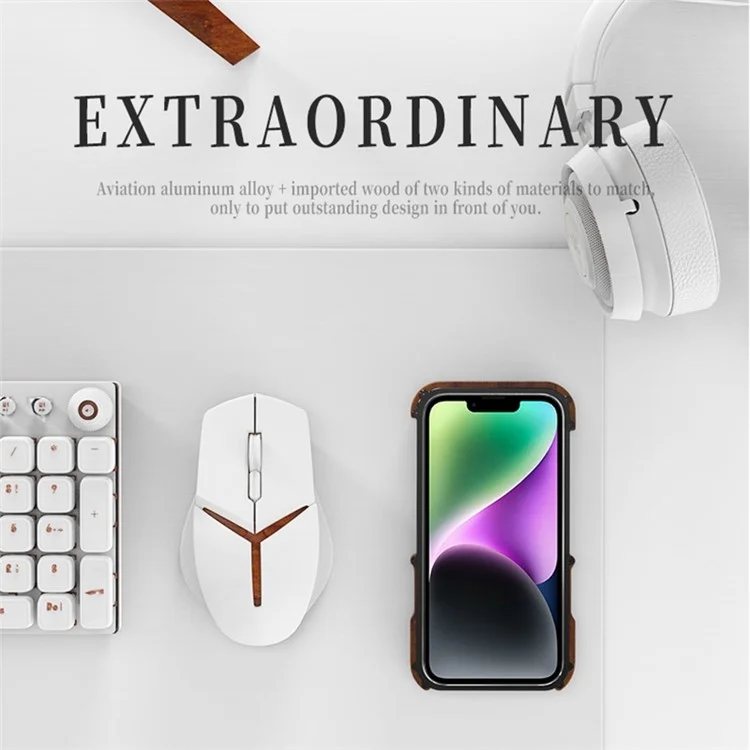 R-solo Per Iphone 14 Plus Shock Prooff Wood + Alluminio Telaio Bumper Case Anti-Fall Phone Protector