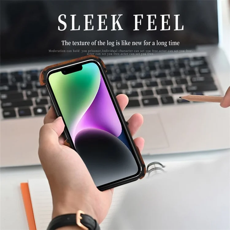 R-solo Per Iphone 14 Plus Shock Prooff Wood + Alluminio Telaio Bumper Case Anti-Fall Phone Protector